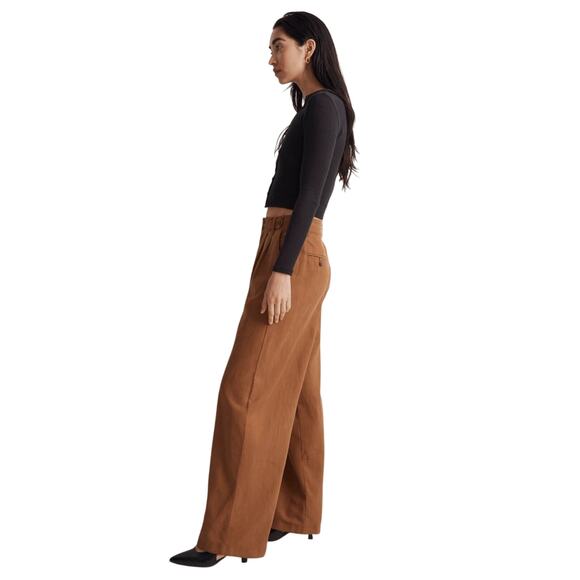 NWT Madewell Harlow Wide Leg Linen Blend Pants 00 Brown High Rise - Picture 3 of 9